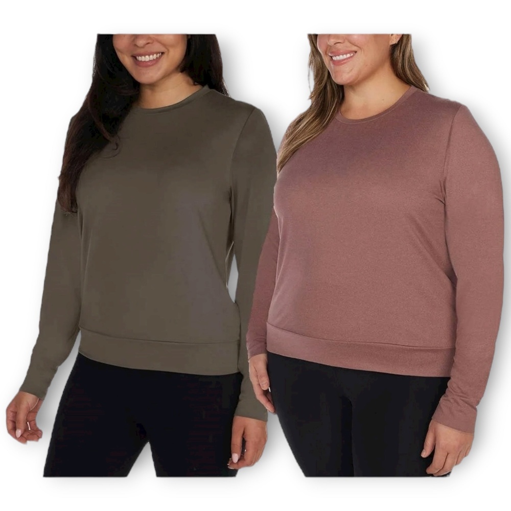 NWT Lukka Lux Women Green Pink Long Sleeve Tee 2-Pack Performance XXL Plus Size - Picture 2 of 6